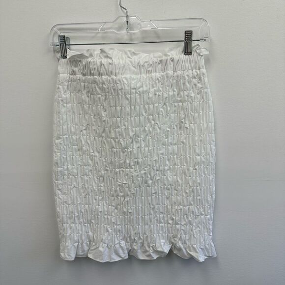 MSGM White Stretch Ruched Skirt Ruffle Mini Bodycon Size 6 EU 42 - Picture 9 of 9